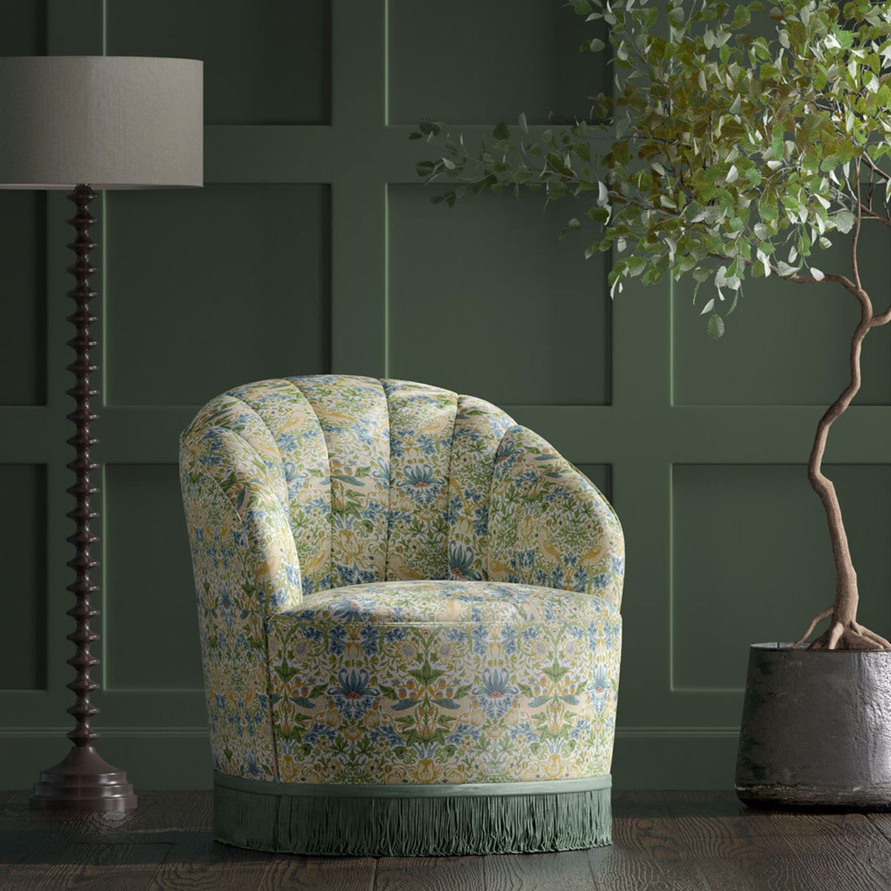 F1678/05 Strawberry Thief William Morris Designs Apple and Blush Fabric by Clarke & Clarke