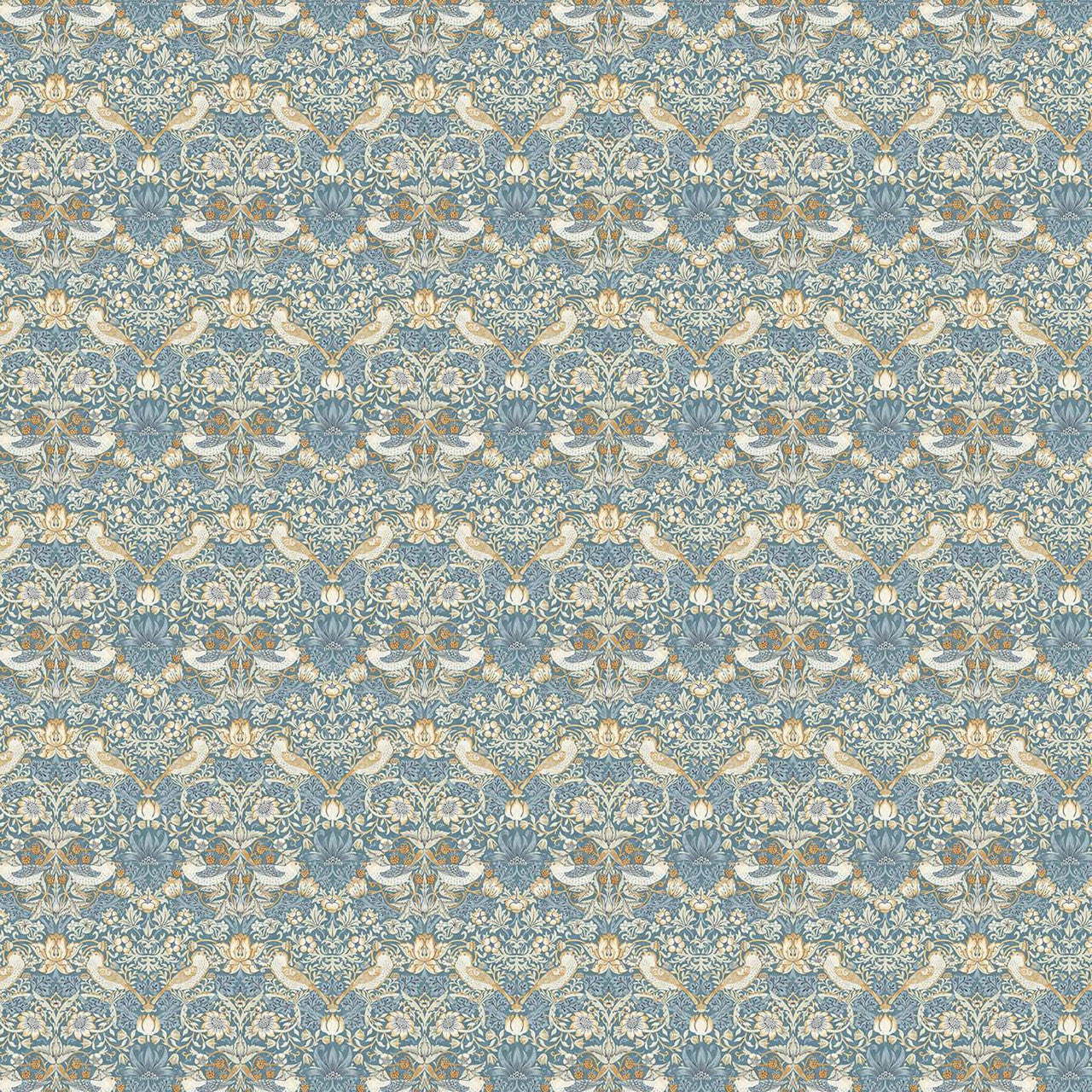 F1678/06 Strawberry Thief William Morris Designs Demin and Spice Fabric by Clarke & Clarke