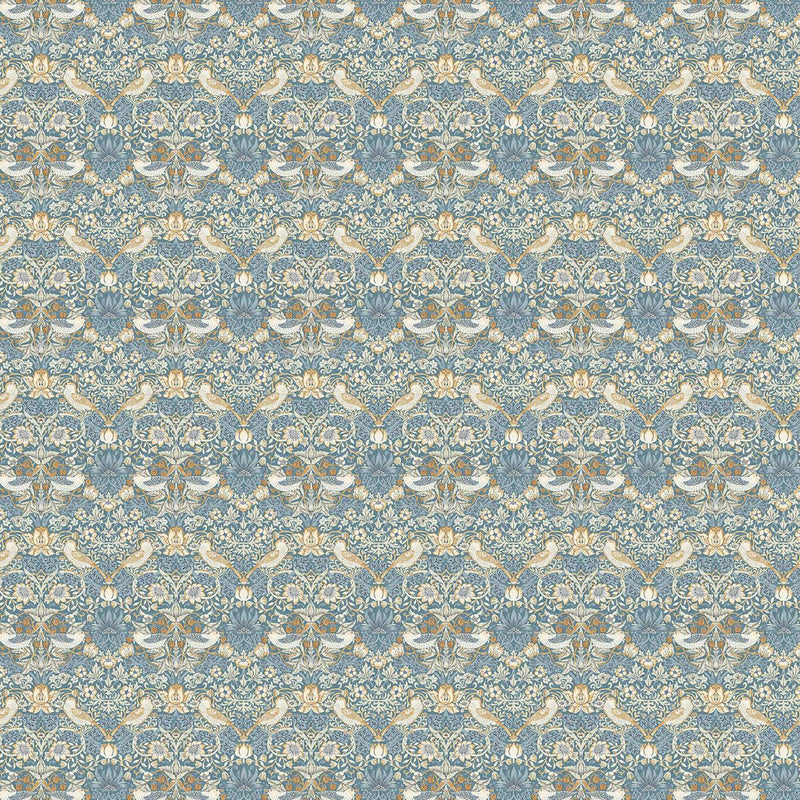 F1678/06 Strawberry Thief William Morris Designs Demin and Spice Fabric by Clarke & Clarke