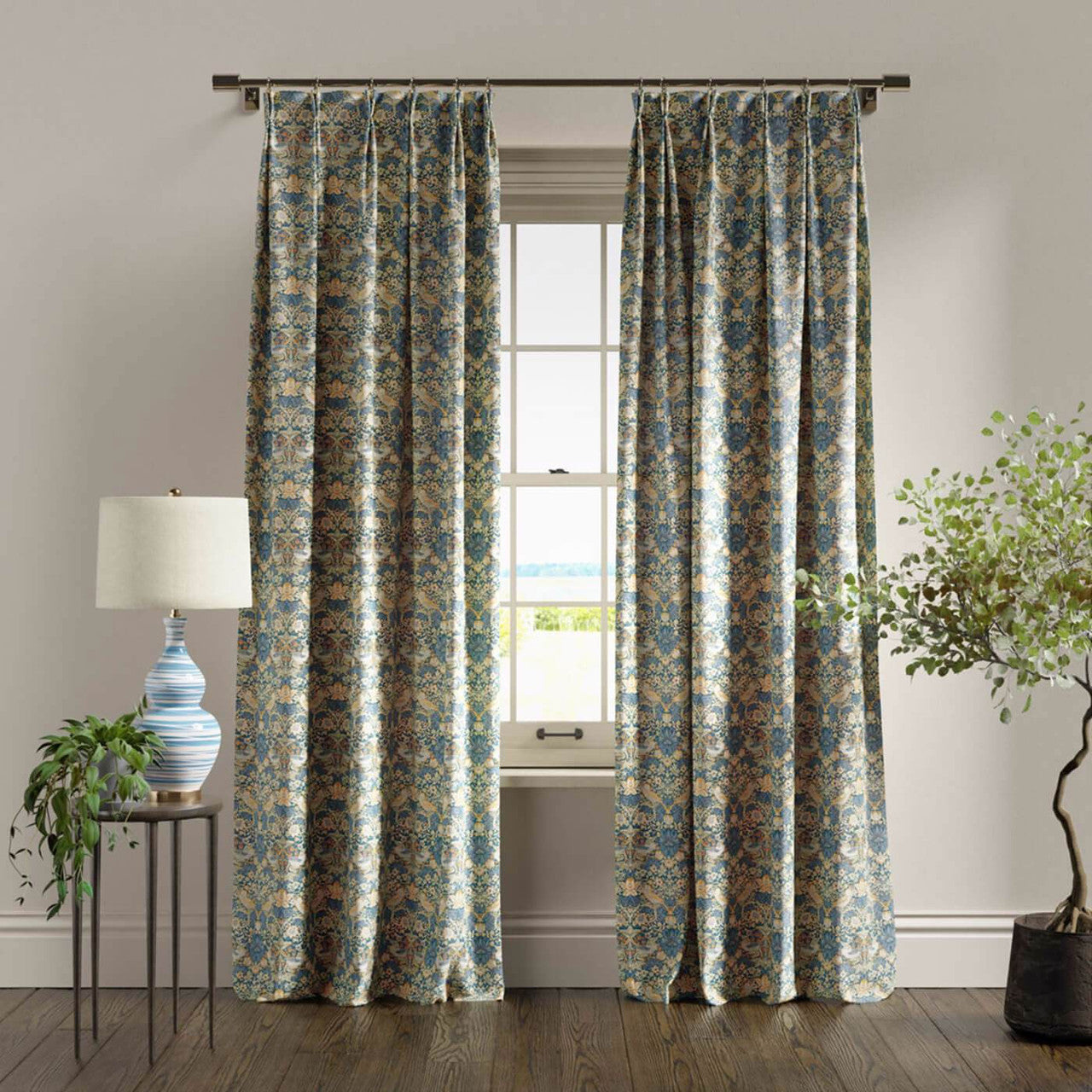 F1678/06 Strawberry Thief William Morris Designs Demin and Spice Fabric by Clarke & Clarke