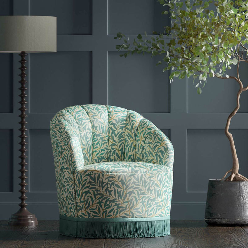 F1679/05 Willow Boughs William Morris Designs Teal Fabric by Clarke & Clarke