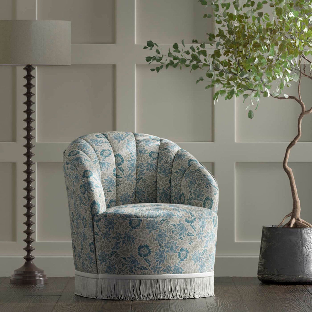 F1680/03 Mallow William Morris Designs Denim and Ivory Fabric by Clarke & Clarke