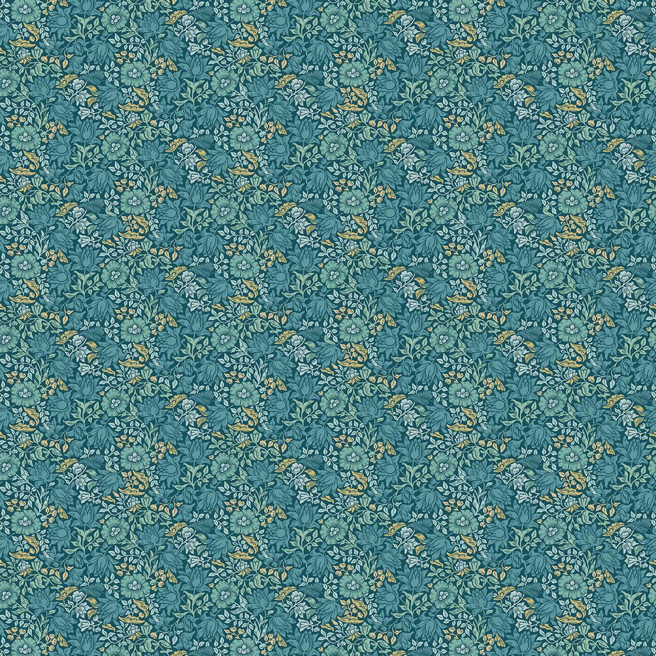 F1680/04 Mallow William Morris Designs Teal Fabric by Clarke & Clarke