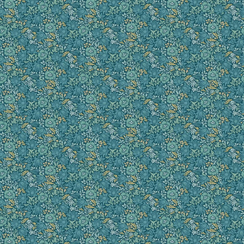 F1680/04 Mallow William Morris Designs Teal Fabric by Clarke & Clarke