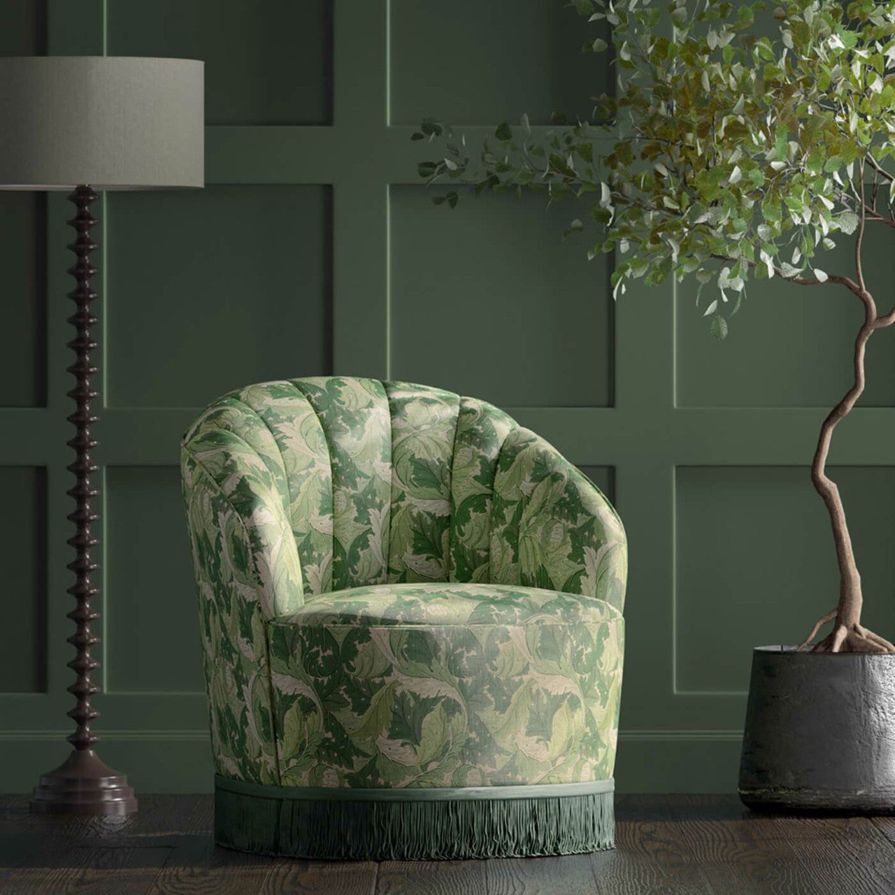F1681/02 Acanthus William Morris Designs Apple and Sage Fabric by Clarke & Clarke