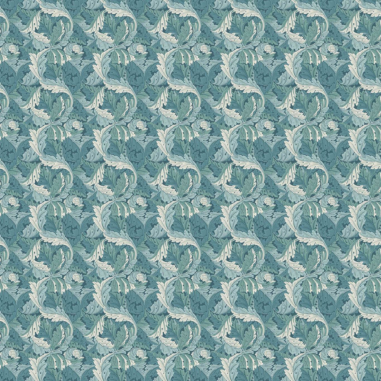 F1681/04 Acanthus William Morris Designs Teal Fabric by Clarke & Clarke