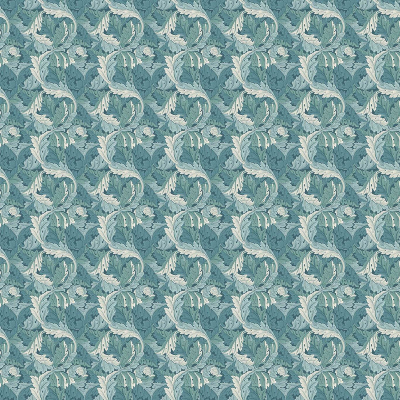 F1681/04 Acanthus William Morris Designs Teal Fabric by Clarke & Clarke