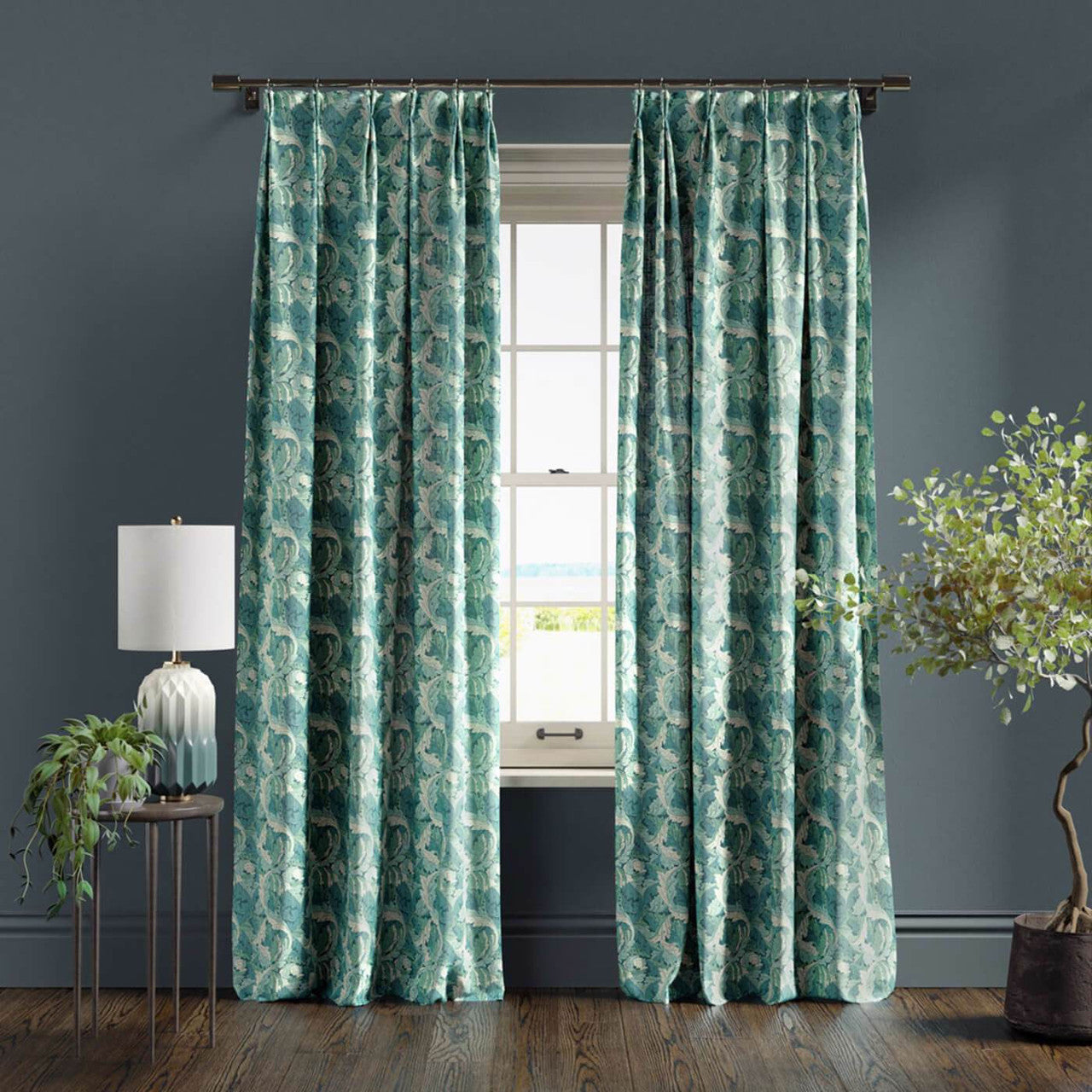 F1681/04 Acanthus William Morris Designs Teal Fabric by Clarke & Clarke
