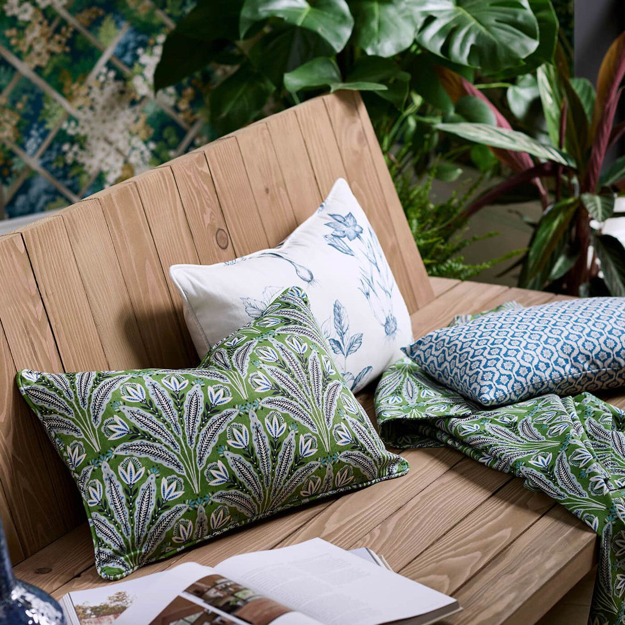 F1734/01 Attingham Secret Garden Cobalt/Green Clarke & Clarke Fabric