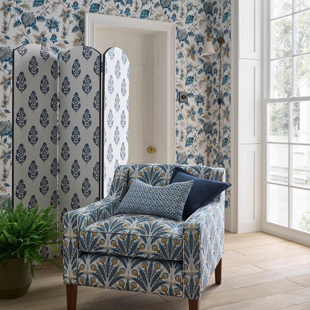 F1735/01 Giverny Secret Garden Cobalt Clarke & Clarke Fabric