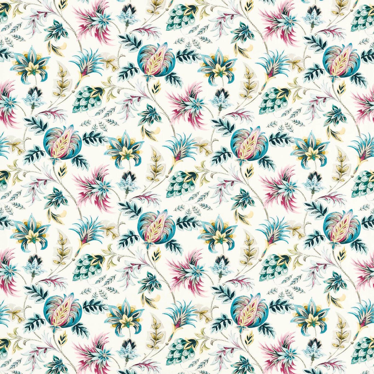 F1739/03 Sizergh Secret Garden Teal/Berry Clarke & Clarke Fabric