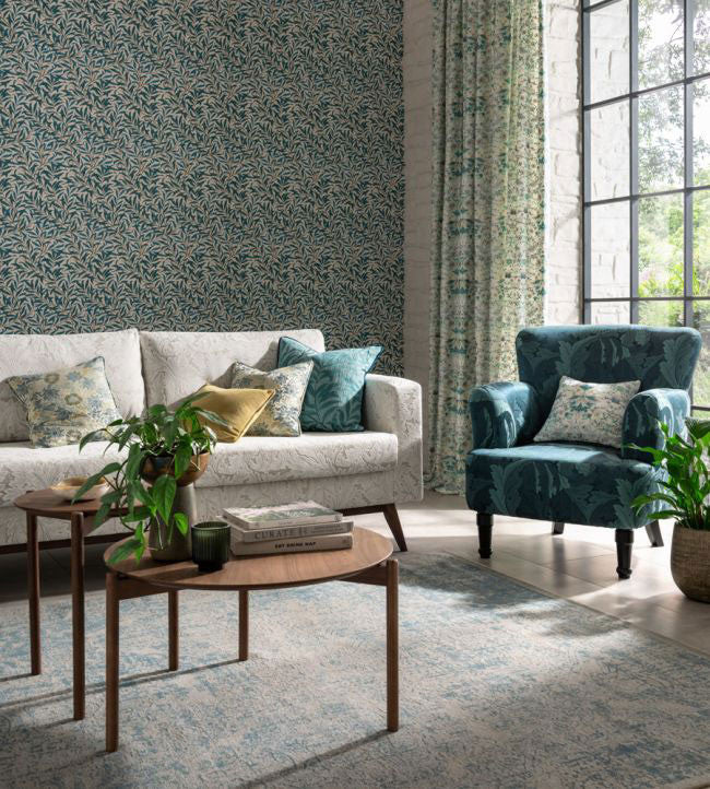 F1740/06 Acanthus Jacquard William Morris Weaves Teal Fabric by Clarke & Clarke