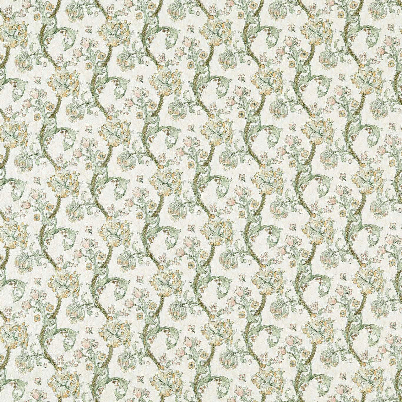 F1742/02 Golden Lily Embroidery William Morris Weaves Linen/Blush Fabric by Clarke & Clarke