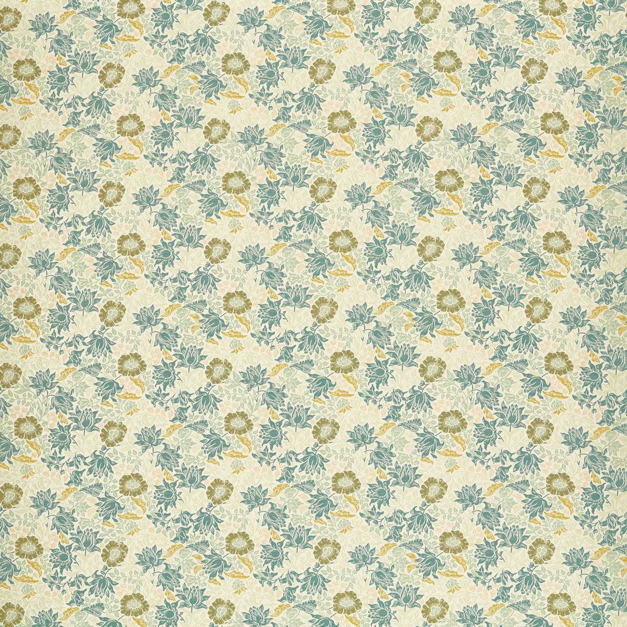F1743/03 Mallow Jacquardy William Morris Weaves Mineral/Chartreuse Fabric by Clarke & Clarke