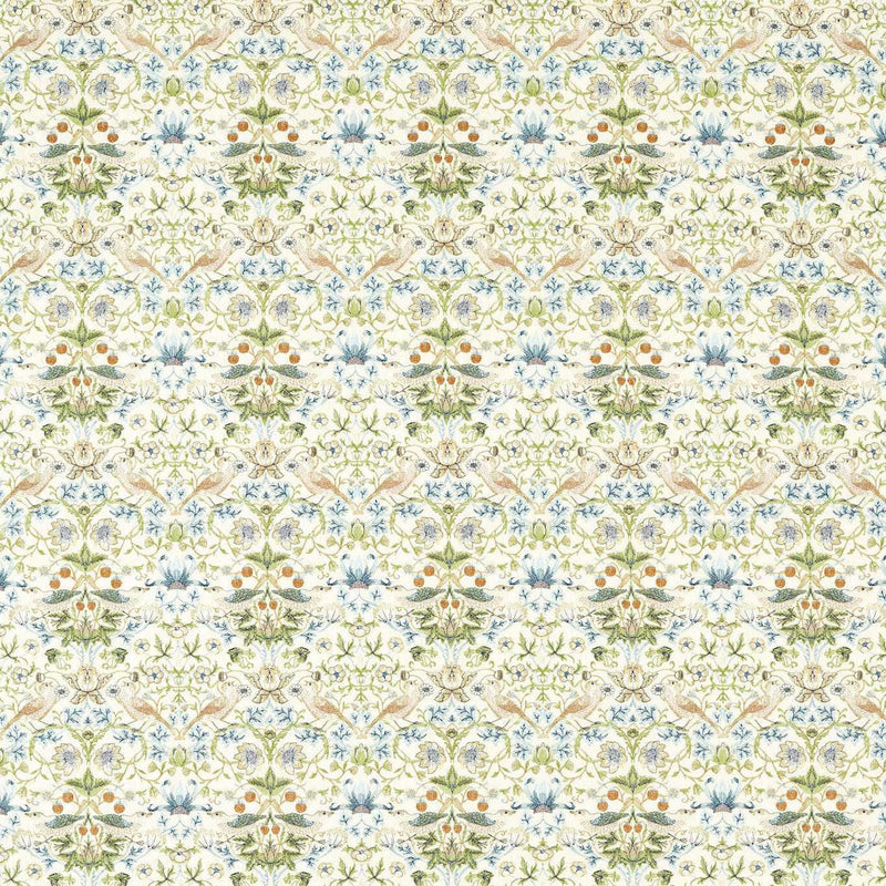 F1745/01 Strawberry Thief Embroidery William Morris Weaves Apple/Blue Fabric by Clarke & Clarke
