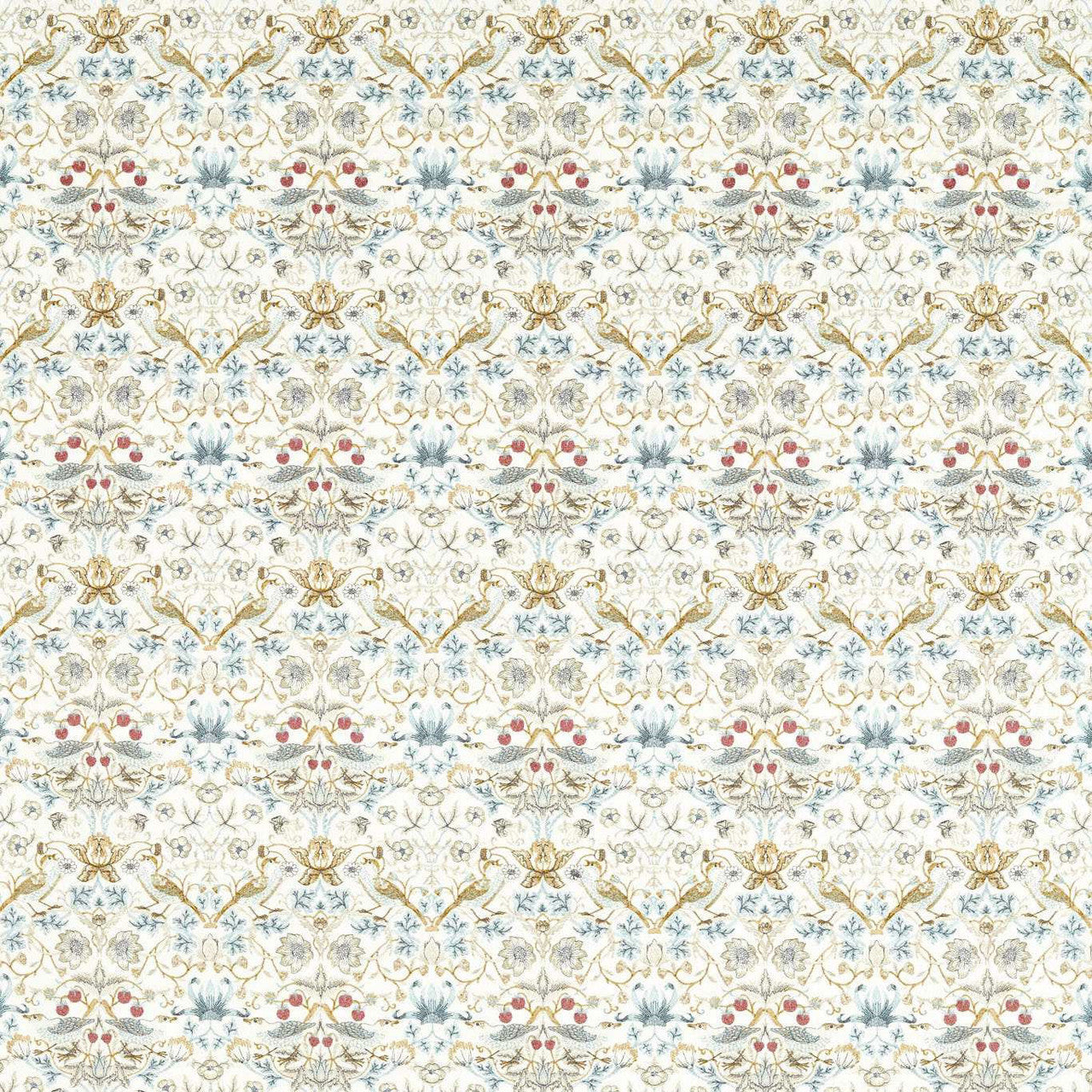F1745/02 Strawberry Thief Embroidery William Morris Weaves Denim Fabric by Clarke & Clarke