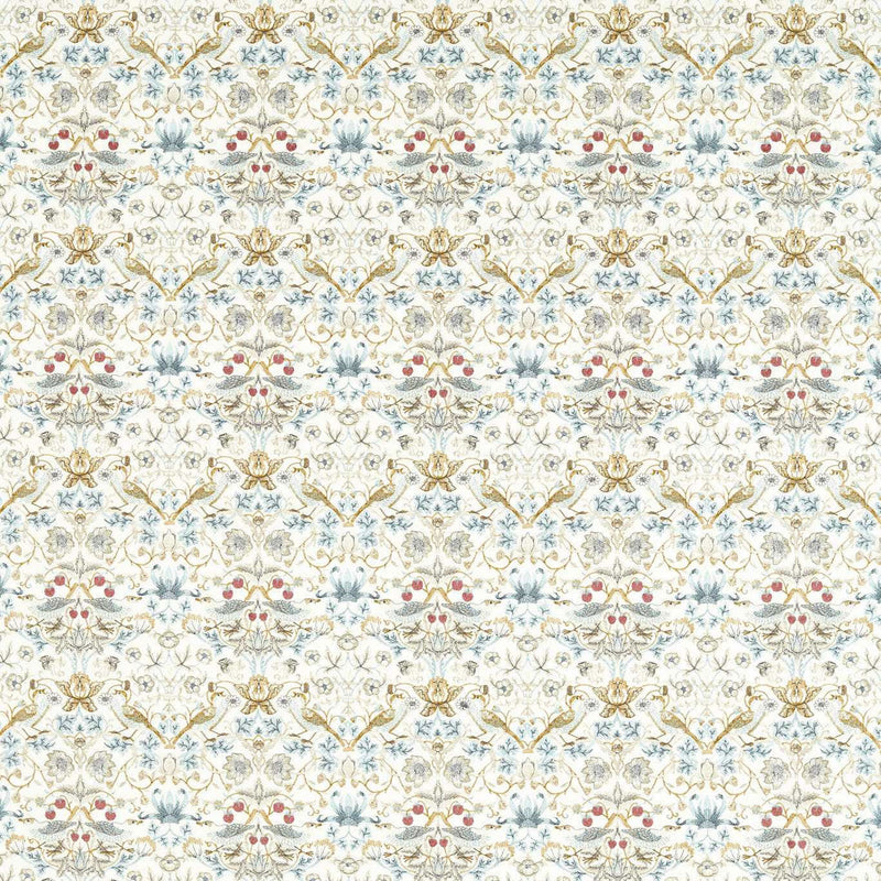 F1745/02 Strawberry Thief Embroidery William Morris Weaves Denim Fabric by Clarke & Clarke