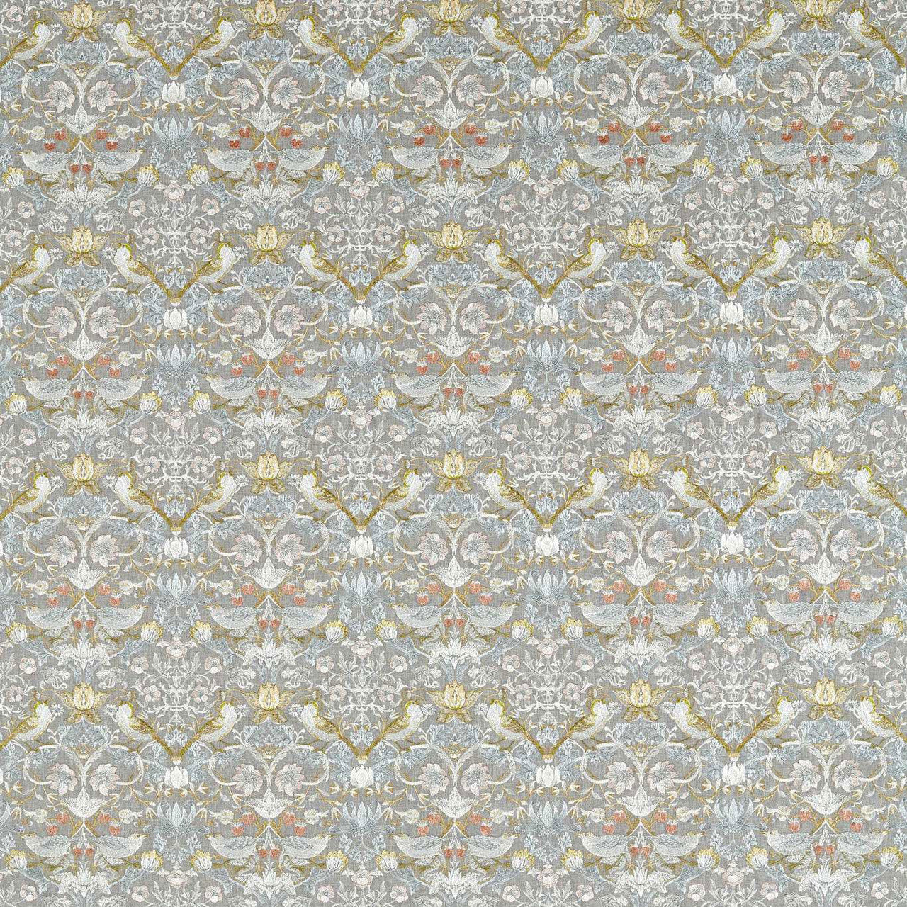 F1745/03 Strawberry Thief Embroidery William Morris Weaves Slate/Blush Fabric by Clarke & Clarke
