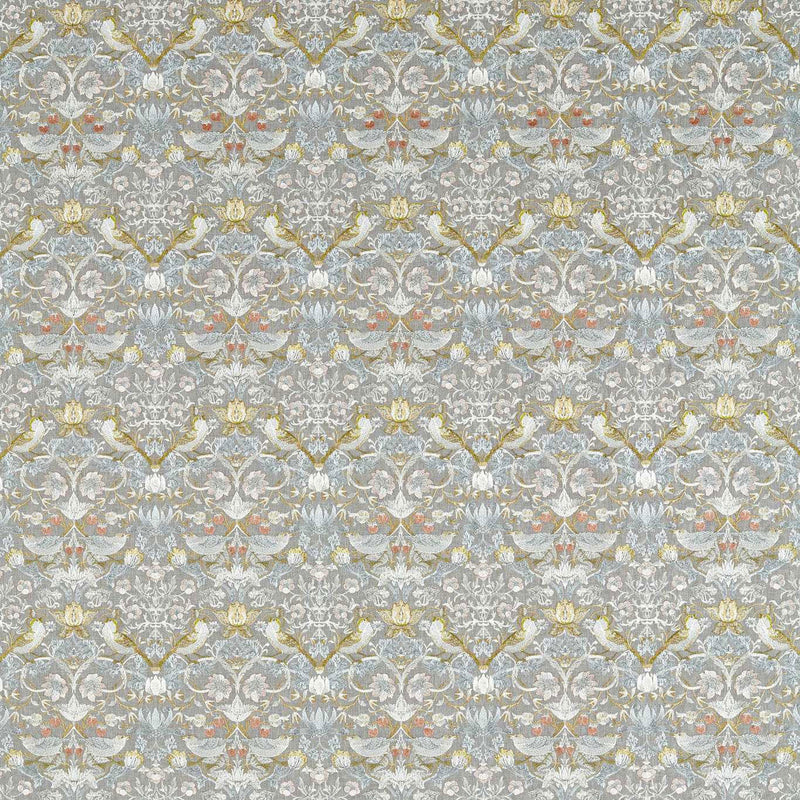 F1745/03 Strawberry Thief Embroidery William Morris Weaves Slate/Blush Fabric by Clarke & Clarke