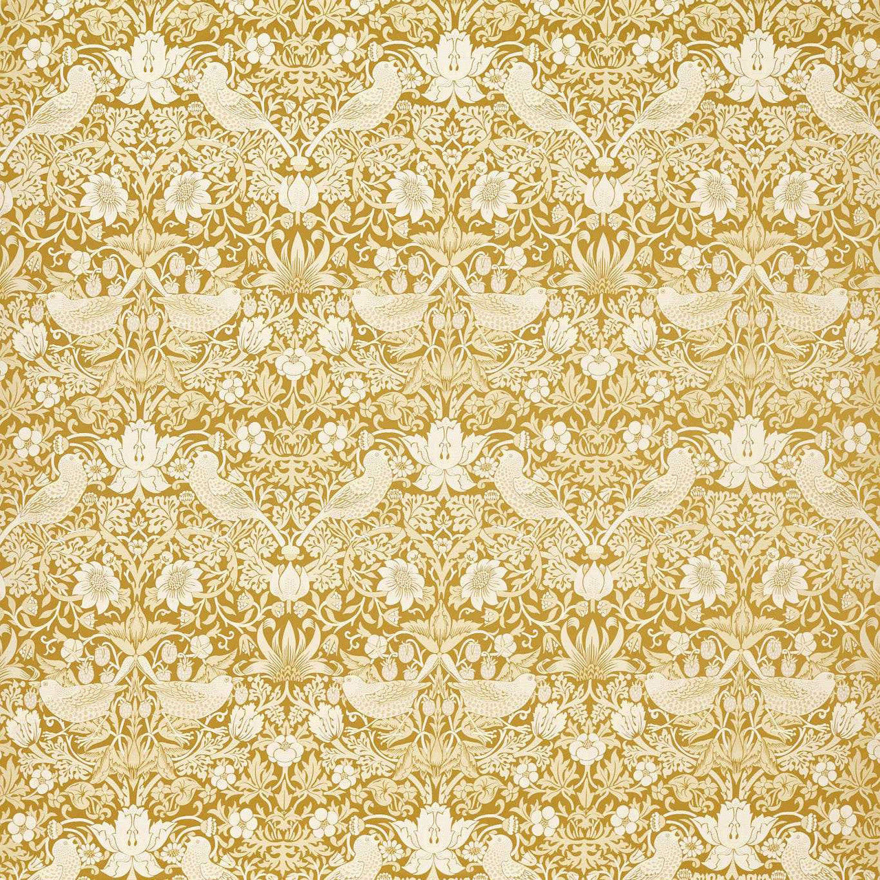 F1746/01 Strawberry Thief Jacquard William Morris Weaves Chartreuse Fabric by Clarke & Clarke