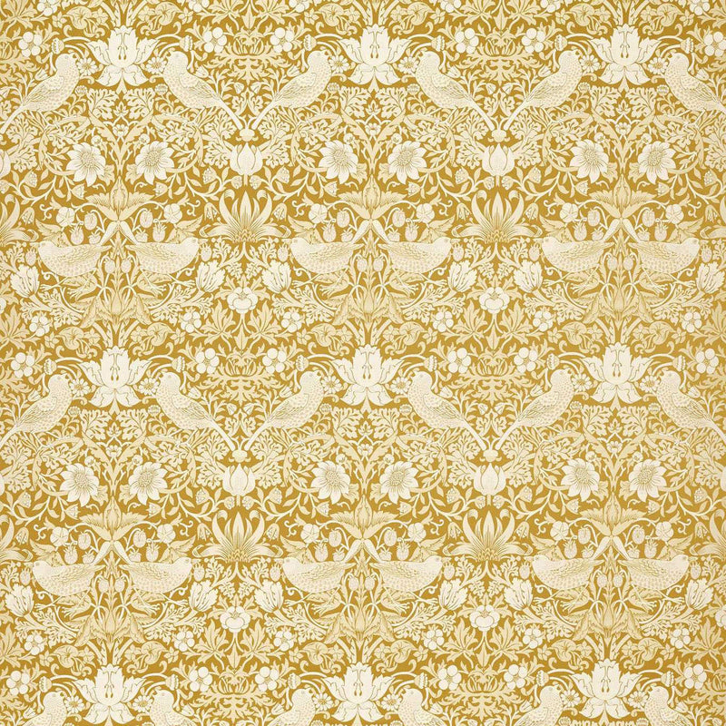 F1746/01 Strawberry Thief Jacquard William Morris Weaves Chartreuse Fabric by Clarke & Clarke