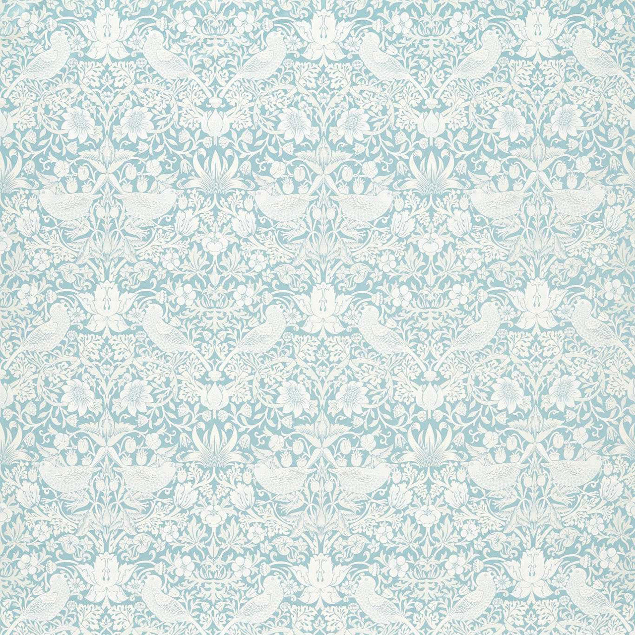 F1746/04 Strawberry Thief Jacquard William Morris Weaves Mineral Fabric by Clarke & Clarke
