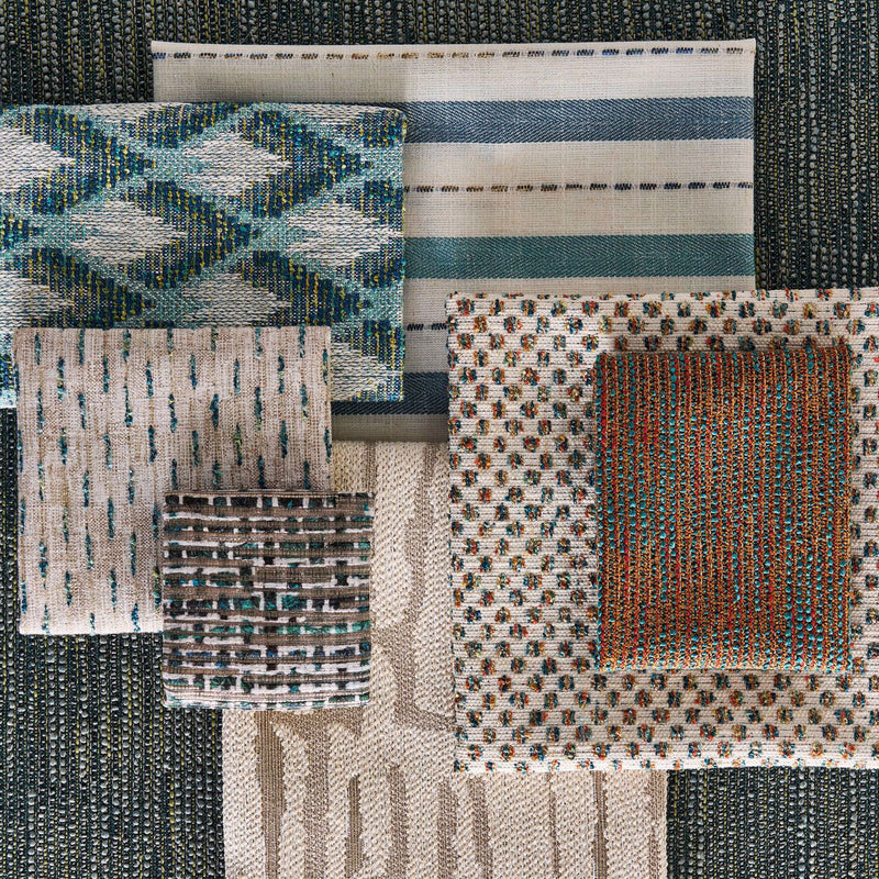 F1805/01 Zocalo Espectro Weaves Cinnamon/Teal Fabric by Clarke and Clarke