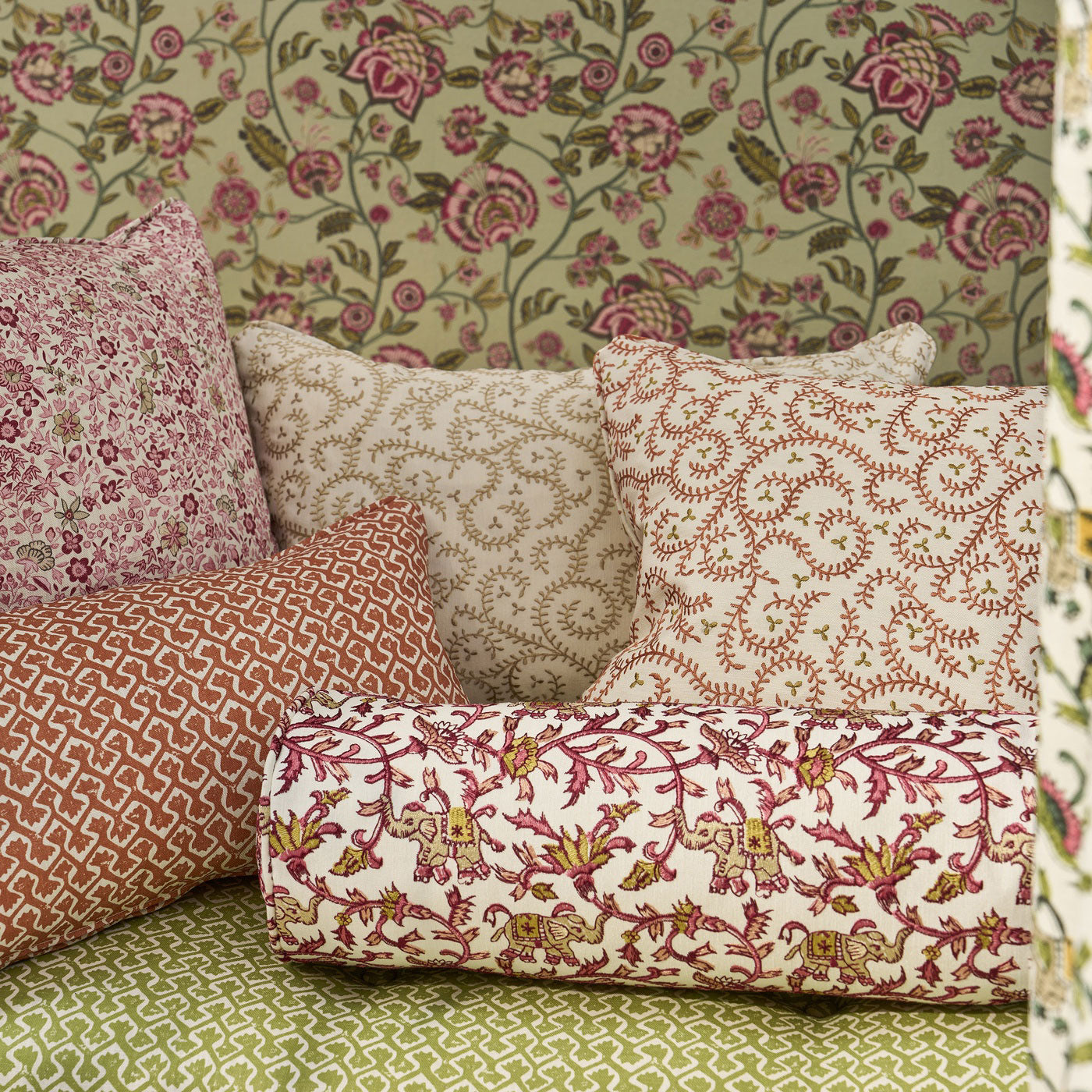 F1809/04 Buta Embroidery Indira Spice Fabric by Clarke and Clarke