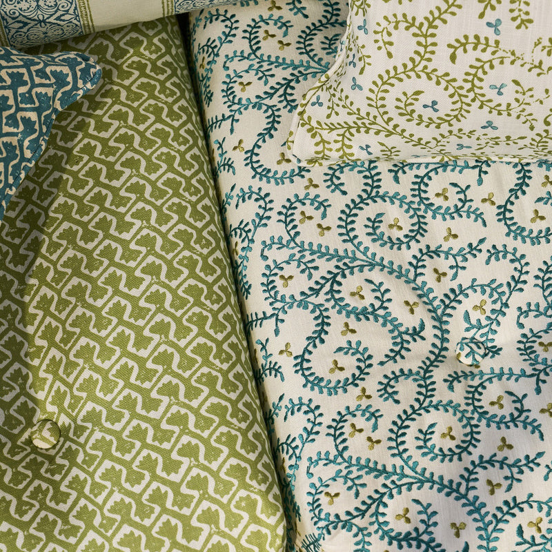 F1809/05 Buta Embroidery Indira Teal Fabric by Clarke and Clarke