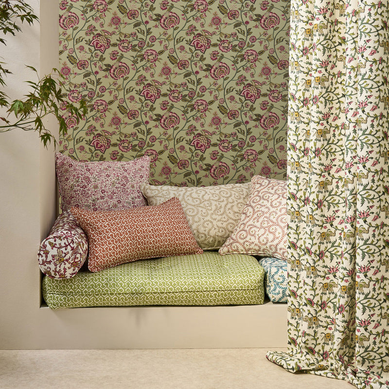 F1812/04 Hathi Indira Sage/Blush Fabric by Clarke and Clarke