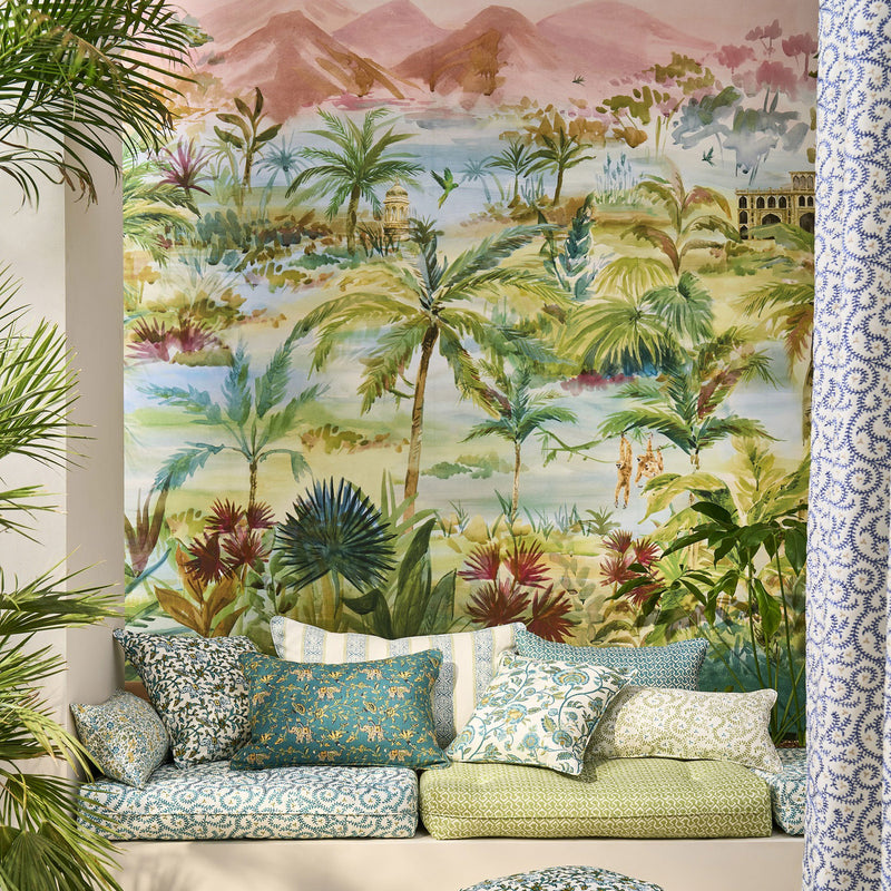 F1812/05 Hathi Indira Teal Fabric by Clarke and Clarke