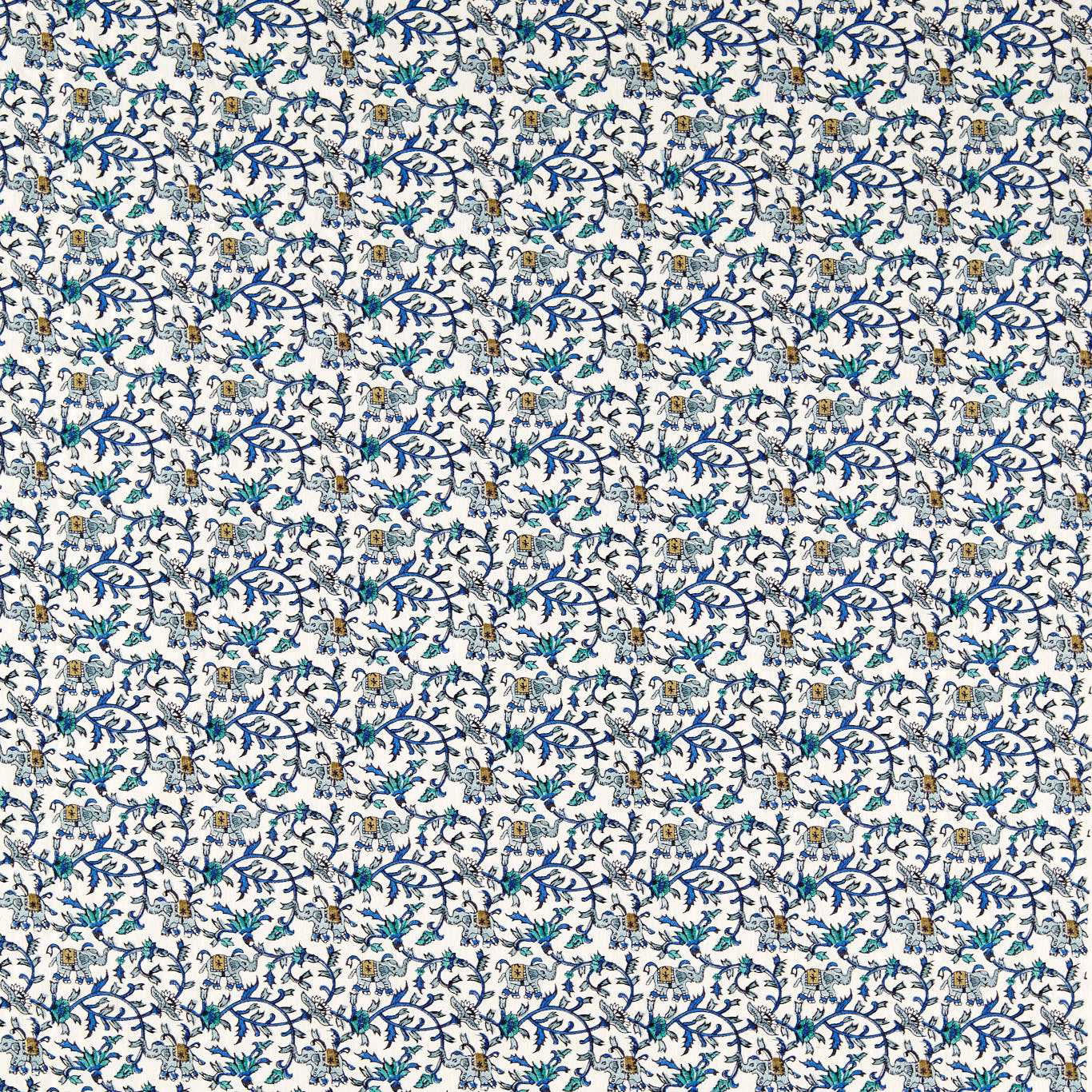 F1813/01 Hathi Embroidery Indira Cobalt Fabric by Clarke and Clarke