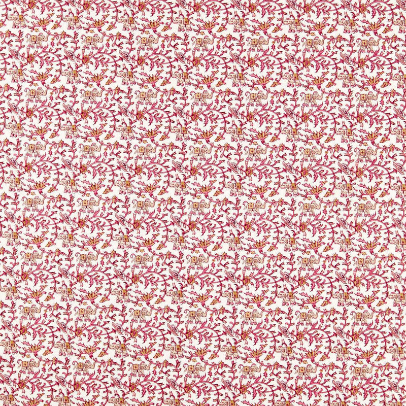 F1813/02 Hathi Embroidery Indira Raspberry Fabric by Clarke and Clarke