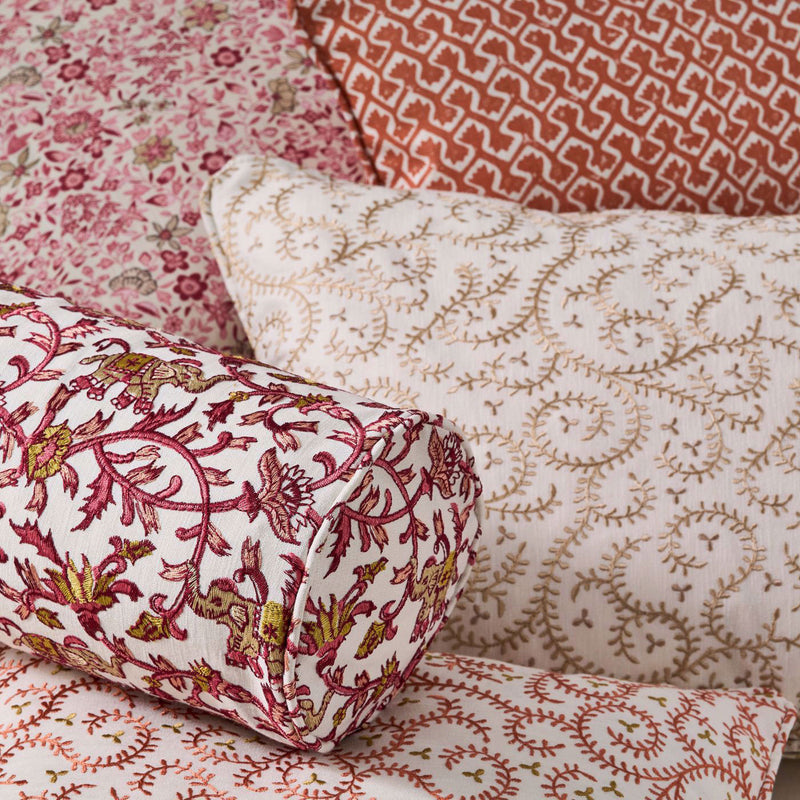 F1813/02 Hathi Embroidery Indira Raspberry Fabric by Clarke and Clarke