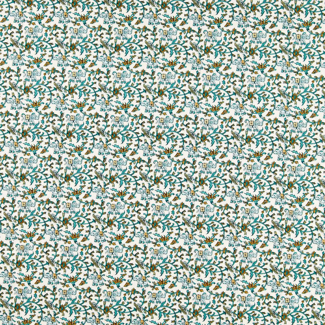 F1813/03 Hathi Embroidery Indira Teal Fabric by Clarke and Clarke