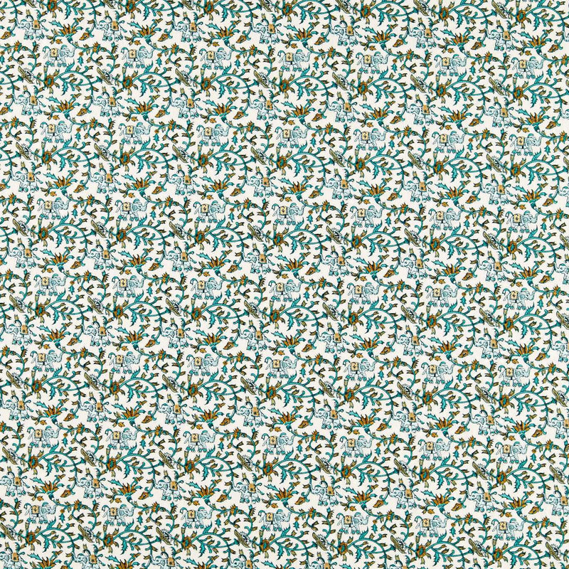 F1813/03 Hathi Embroidery Indira Teal Fabric by Clarke and Clarke