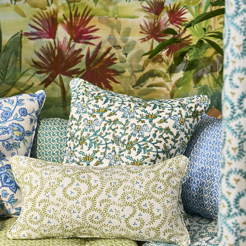 F1813/03 Hathi Embroidery Indira Teal Fabric by Clarke and Clarke