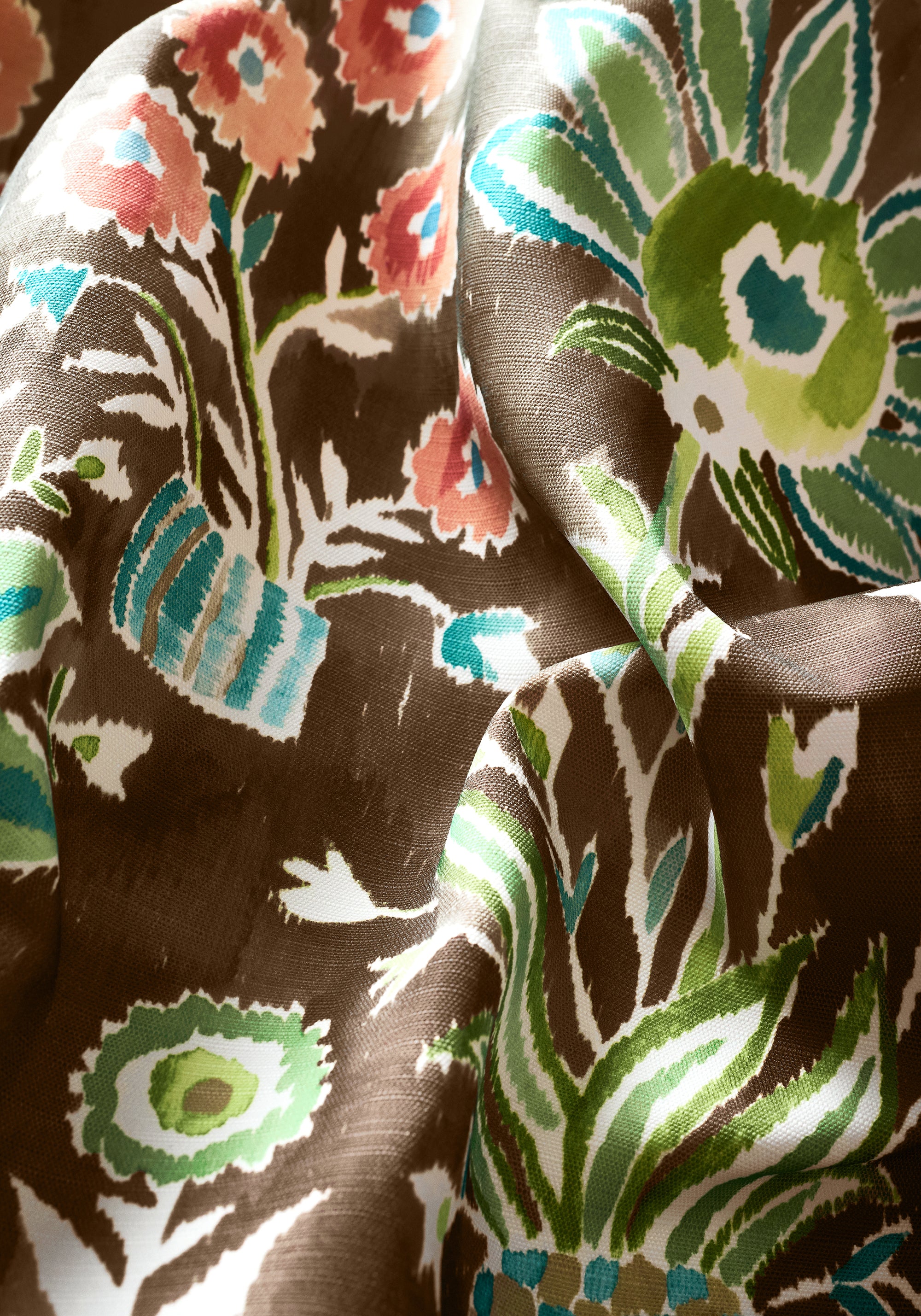 F711119 Lilia Print Chocolate Acadia Fabric by Thibaut