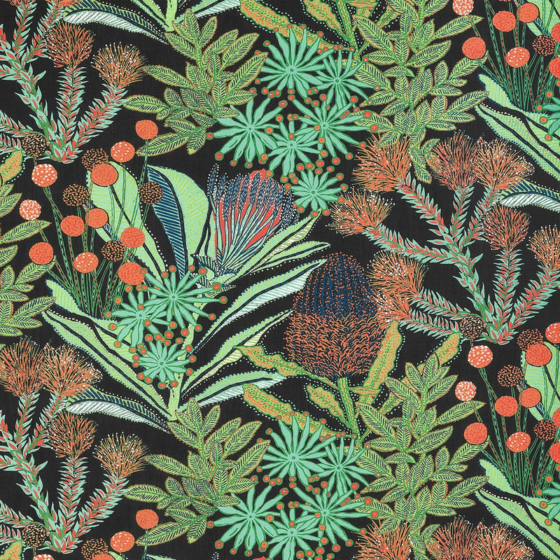 F81762 Protea Print Black Soleil Fabric by Thibaut