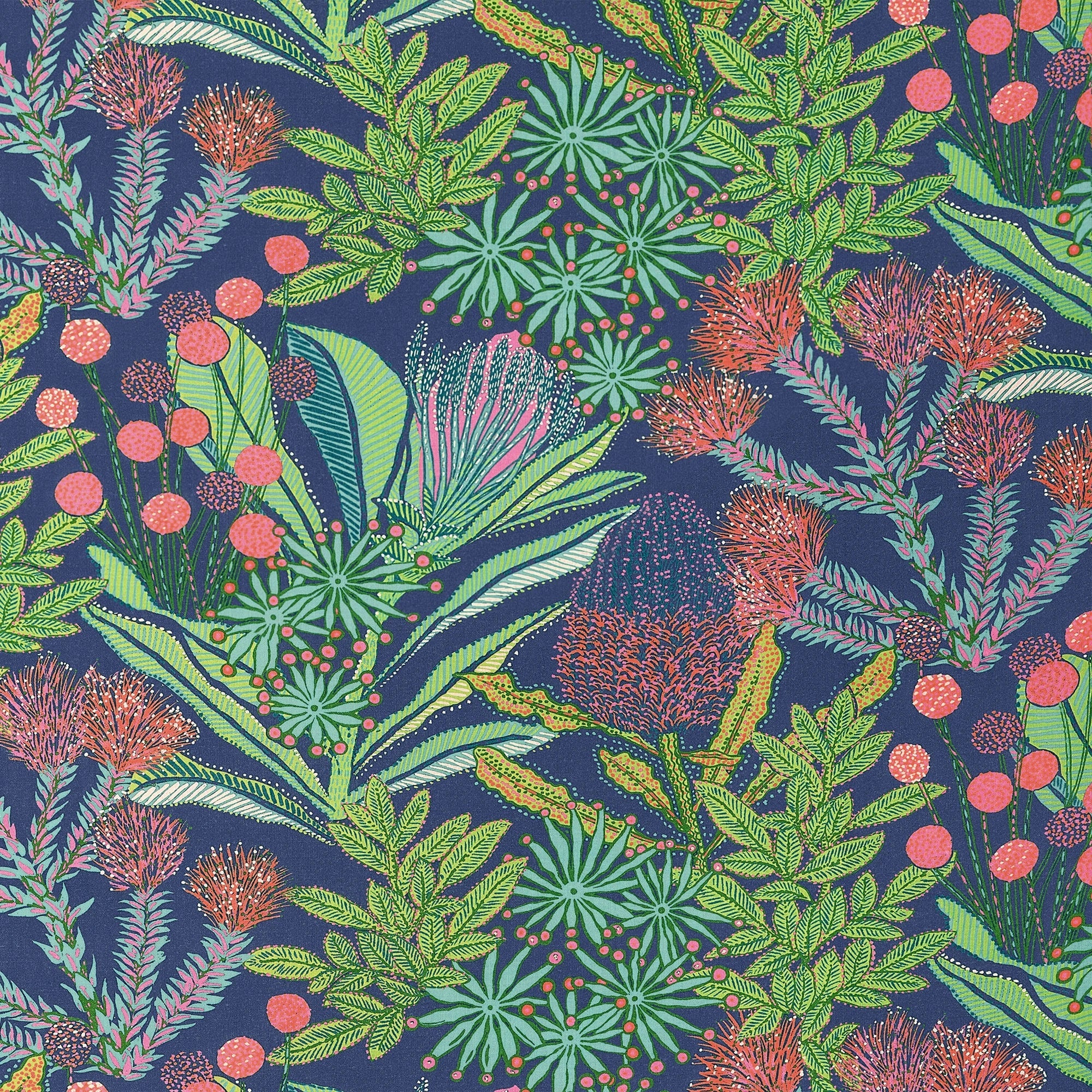 F81764 Protea Print Navy Soleil Fabric by Thibaut