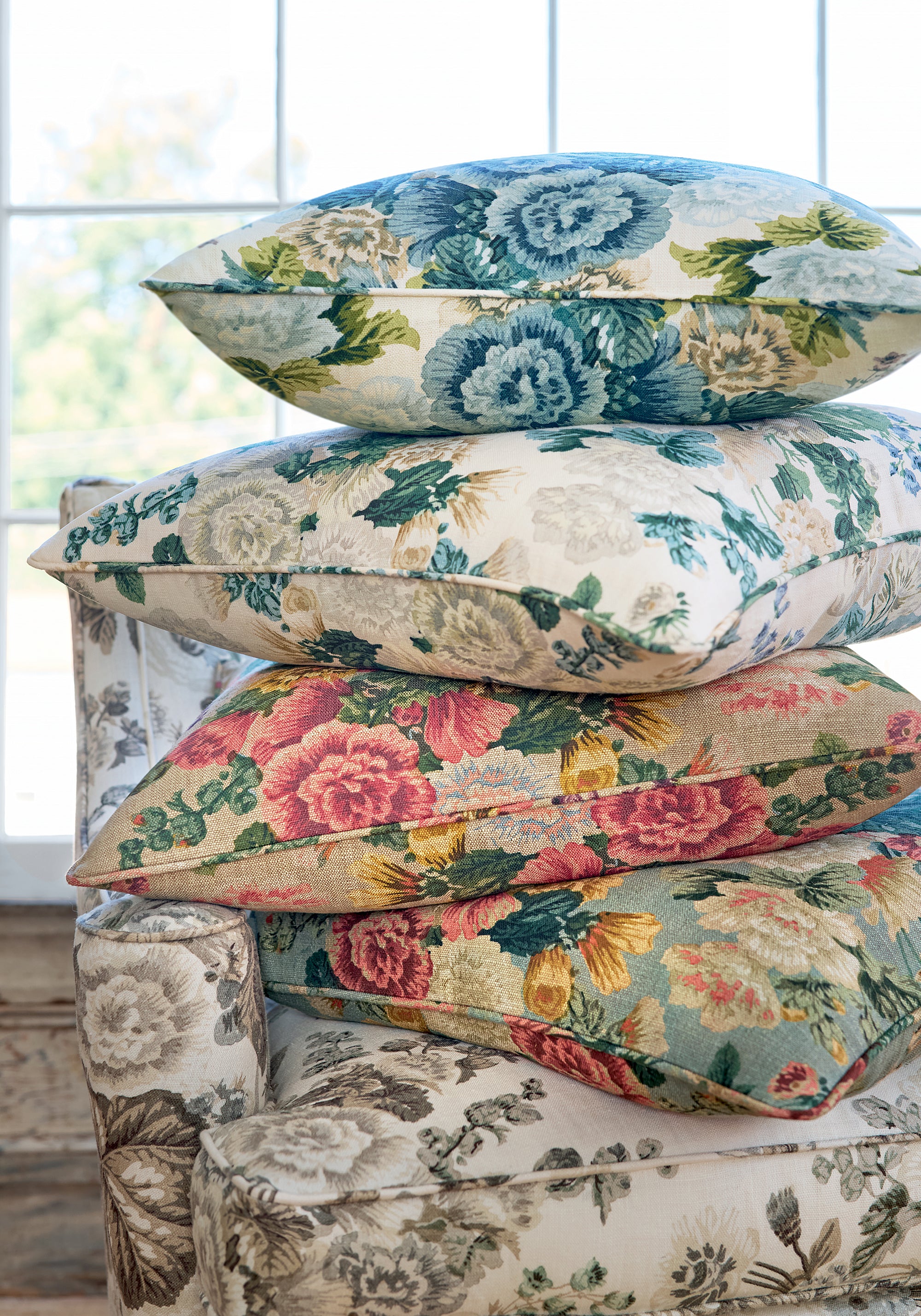 F910513 Hidcote Mineral Boxwood Fabric by Thibaut