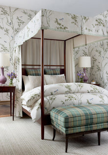 F910526 Virginia Beige and Sage Boxwood Fabric by Thibaut