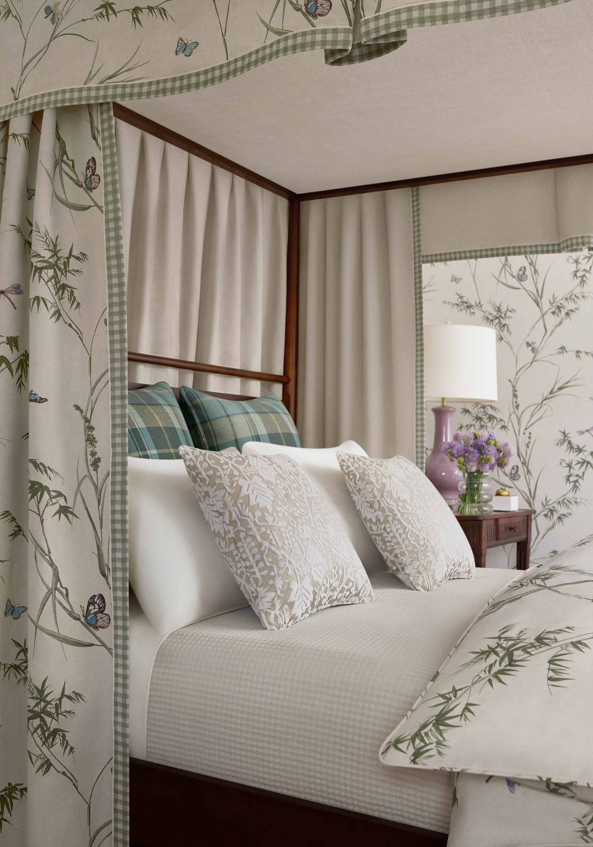 F910526 Virginia Beige and Sage Boxwood Fabric by Thibaut