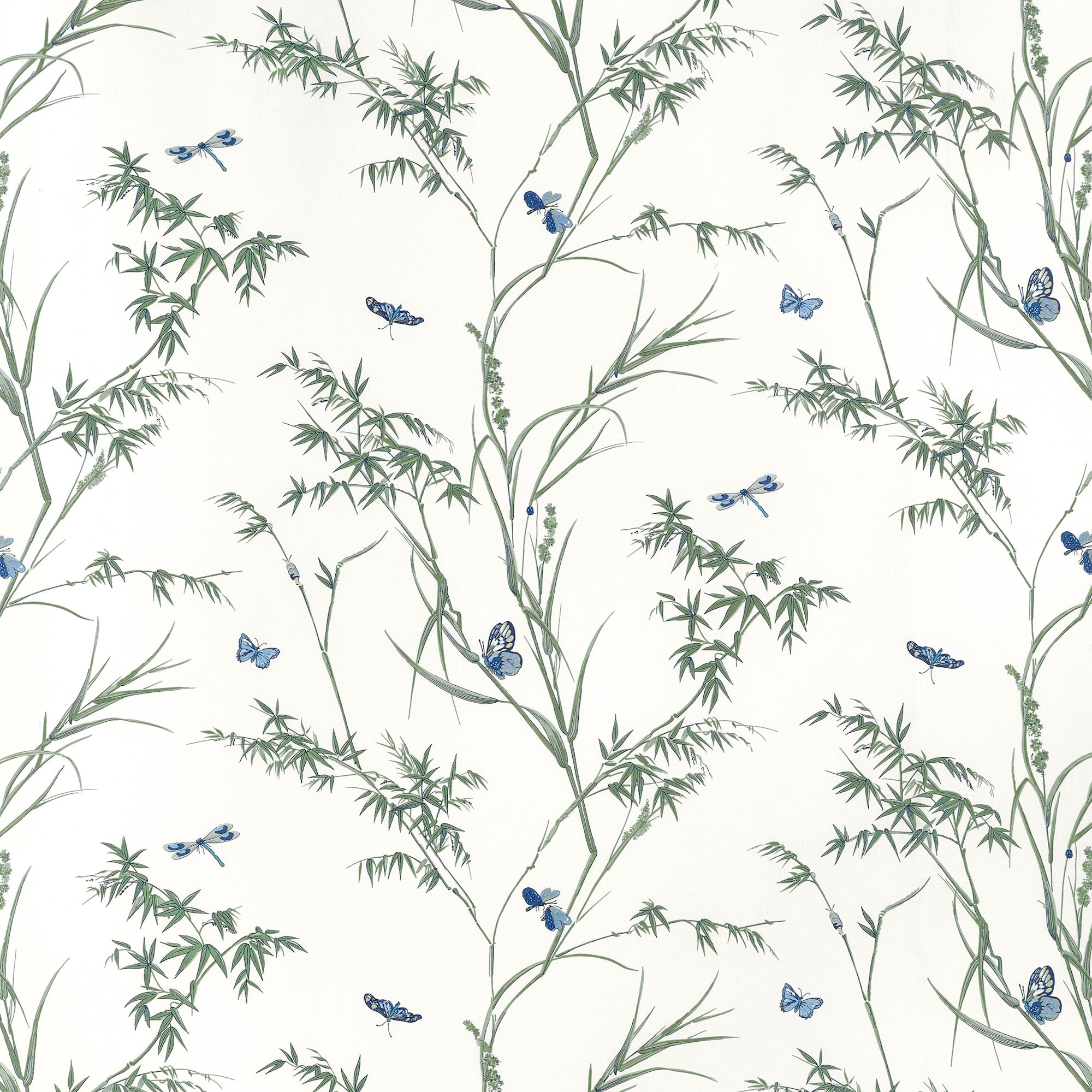 F910528 Virginia Blue and Green Boxwood Fabric by Thibaut