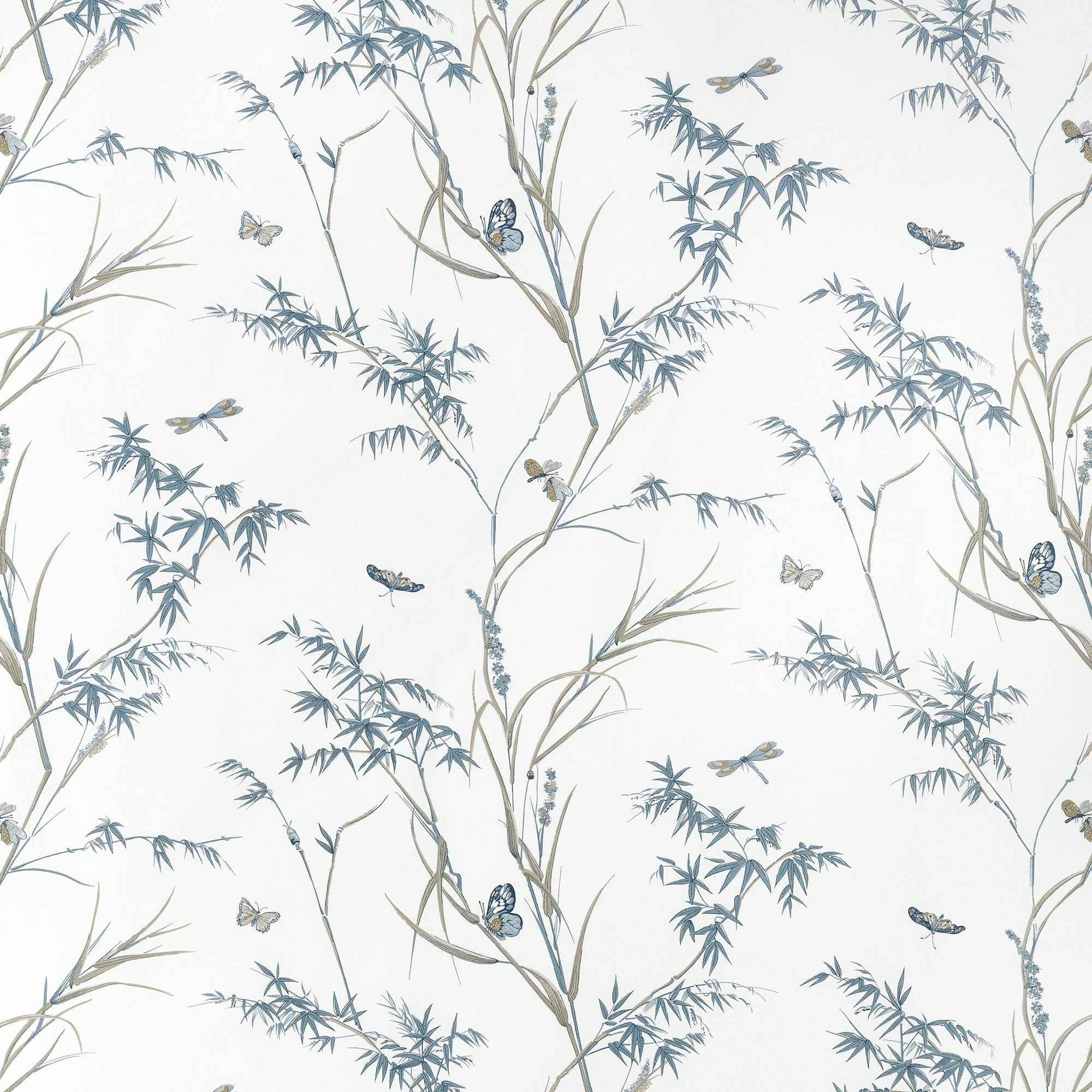 F910529 Virginia Cream and Aqua Boxwood Fabric by Thibaut
