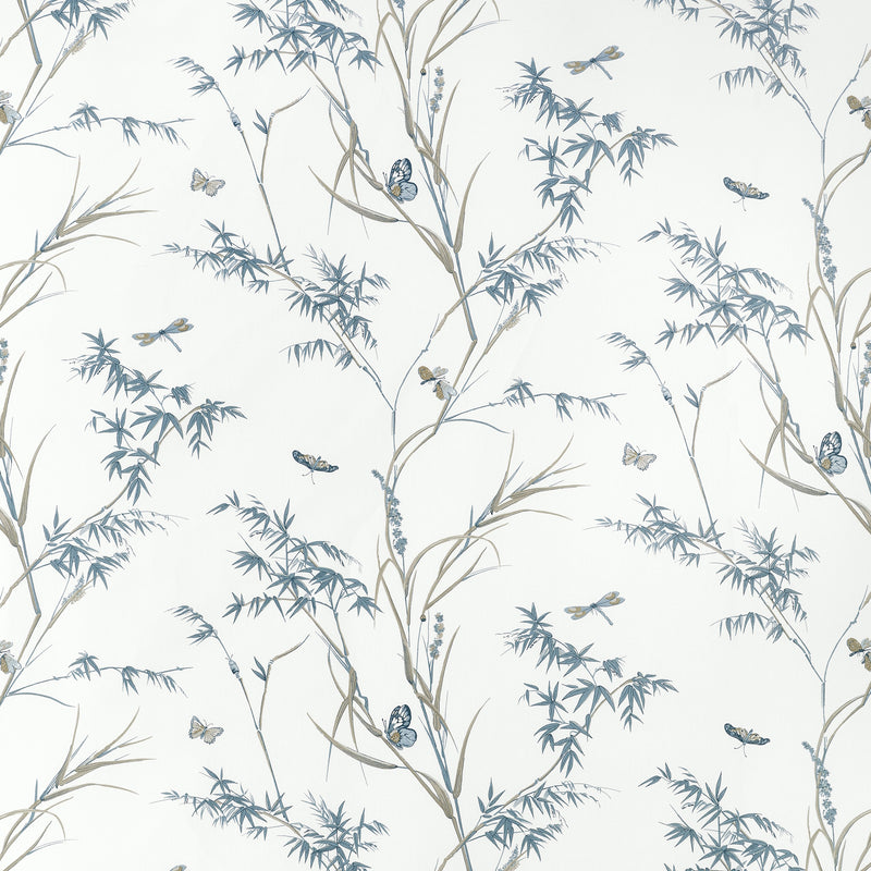 F910529 Virginia Cream and Aqua Boxwood Fabric by Thibaut