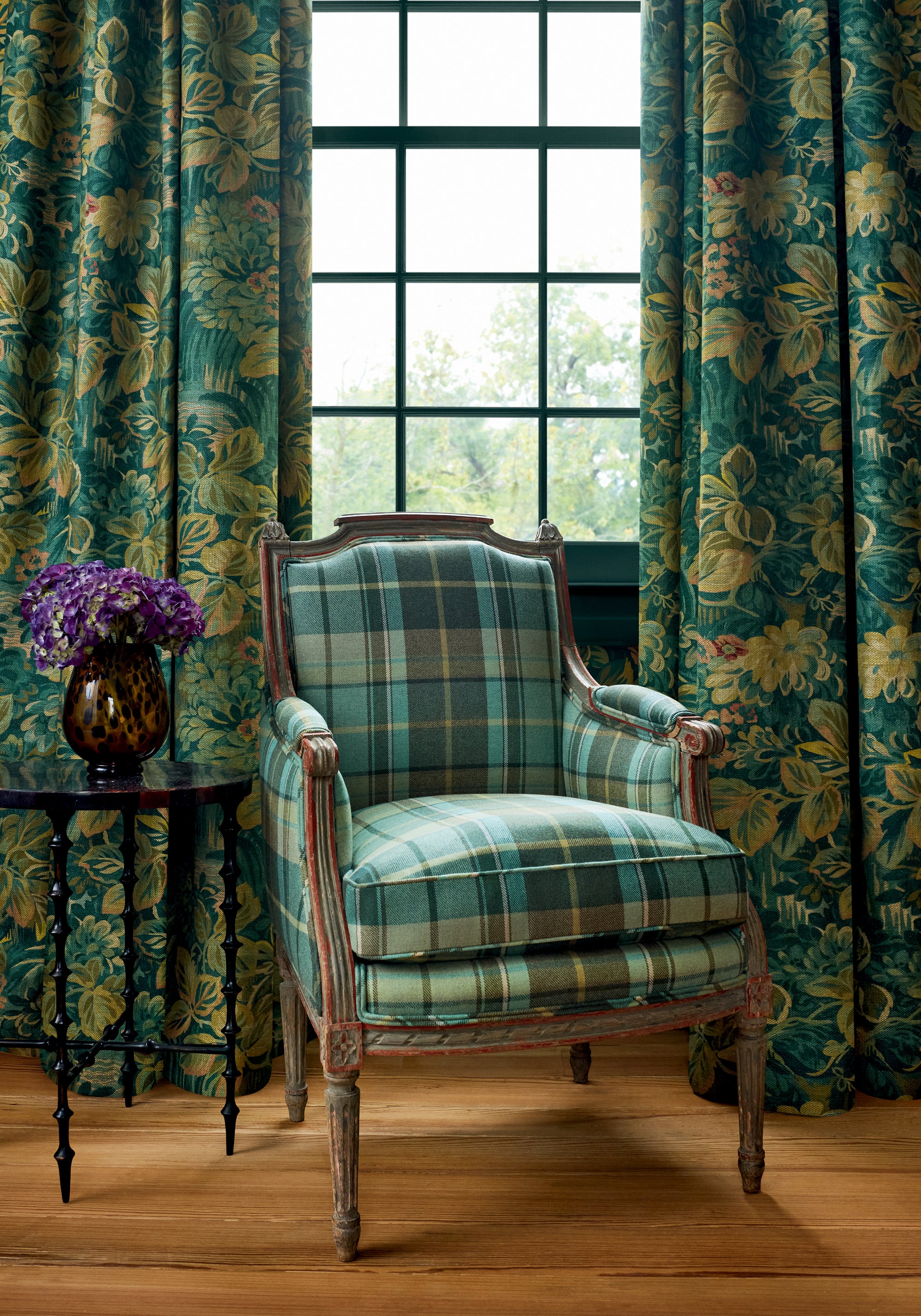 F910530 Night Garden Peacock Boxwood Fabric by Thibaut