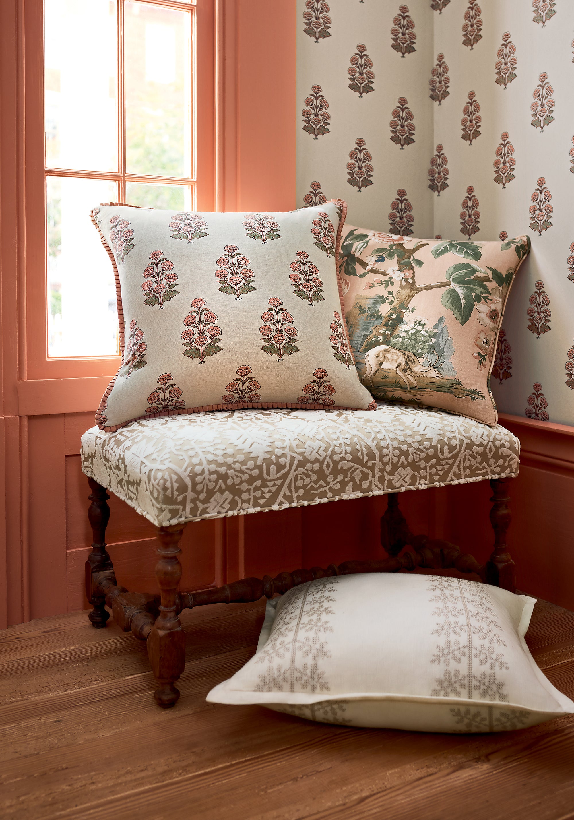 F910539 Forest Lodge Apricot Boxwood Fabric by Thibaut