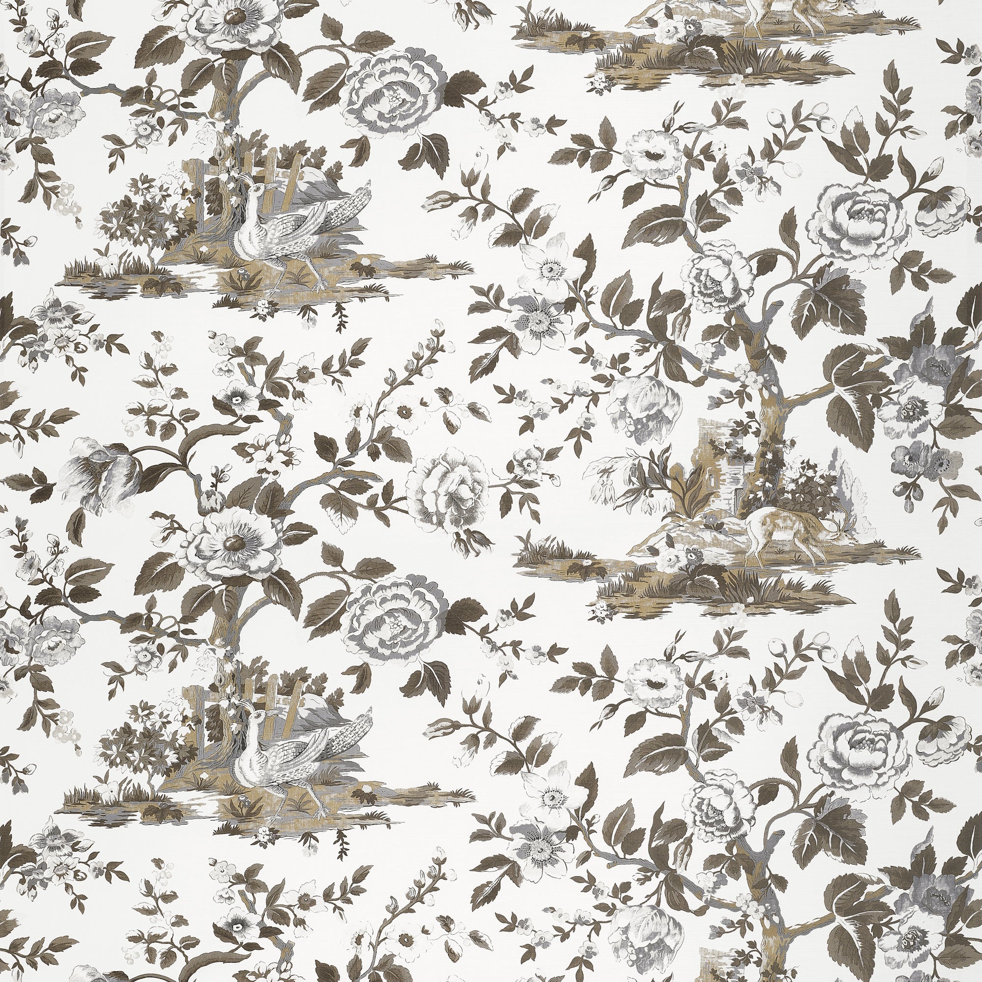 F910540 Forest Lodge Brown and White Boxwood Fabric by Thibaut