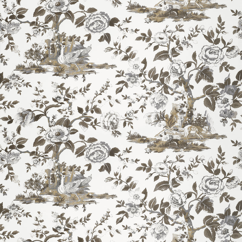 F910540 Forest Lodge Brown and White Boxwood Fabric by Thibaut